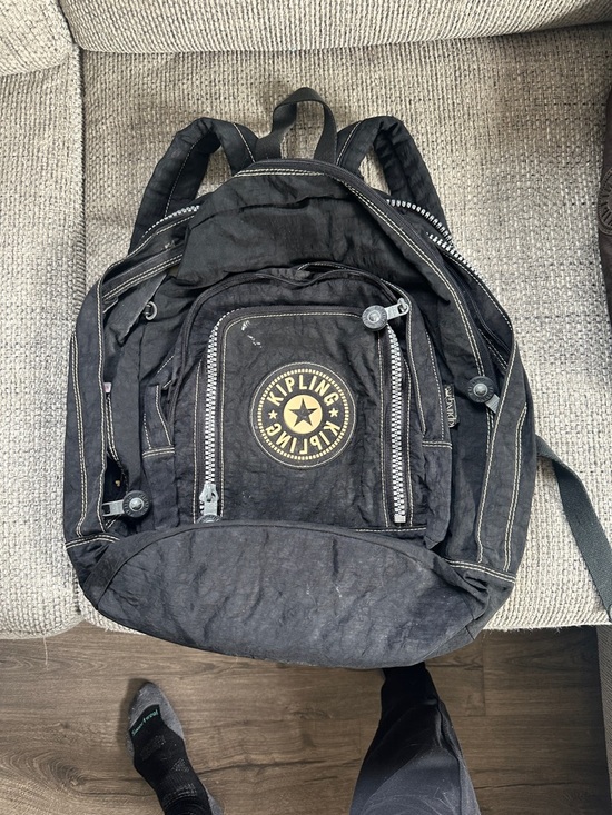 Kipling Handbags - Kipling Black Nylon Backpack with Front Logo Patch